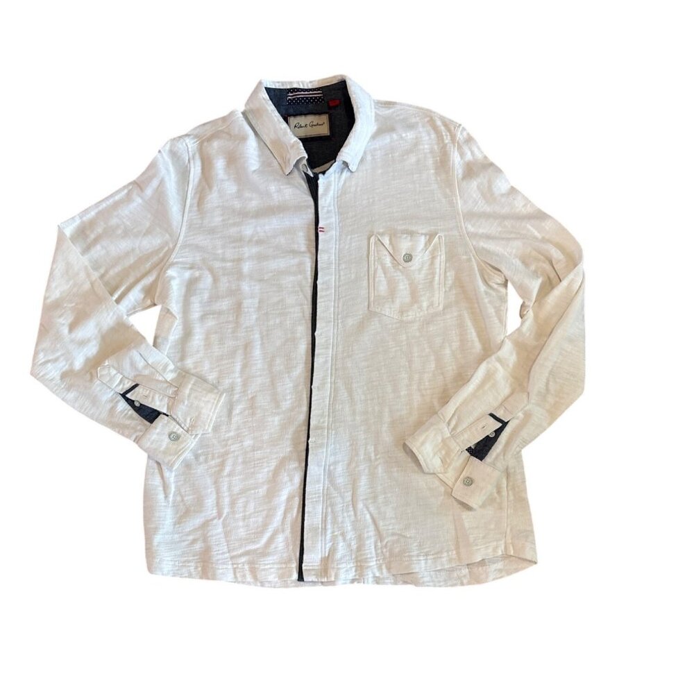 Robert Graham Shirt Mens XL White Blue Detail Long Sleeve Button Up Pocket